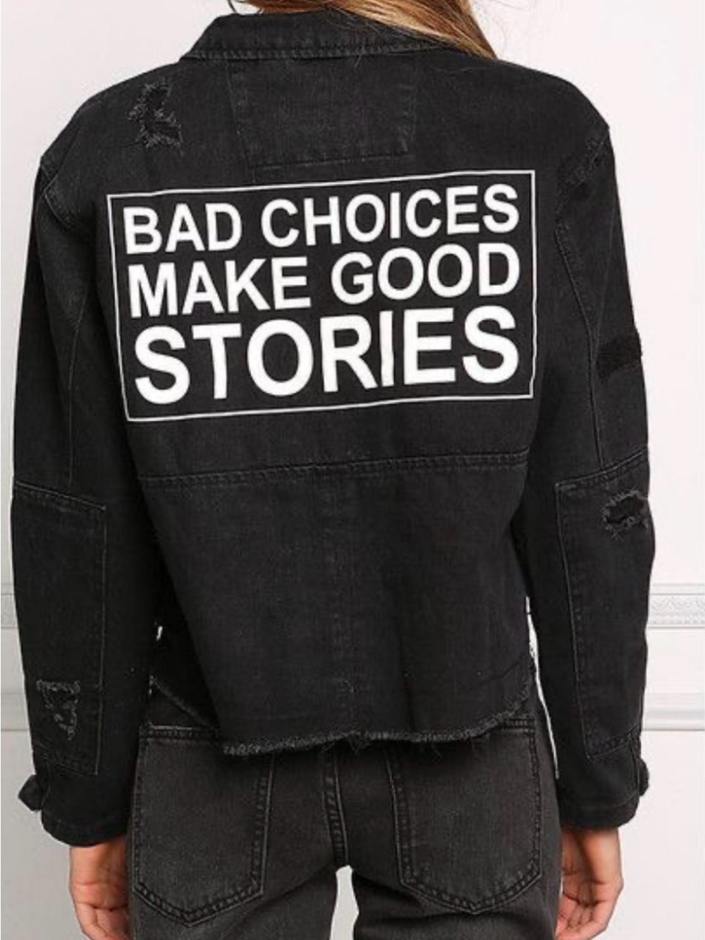 Signature 8 Bad Choices Cropped Black Denim Jacket S